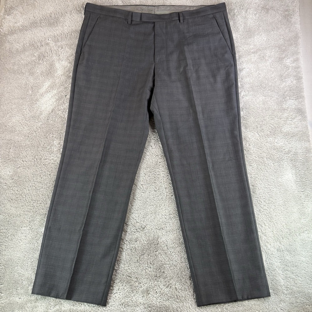 Hugo Boss Dress Pants Men's 42x30 Gray 100% Wool Flat Front Tailored Trousers‎
